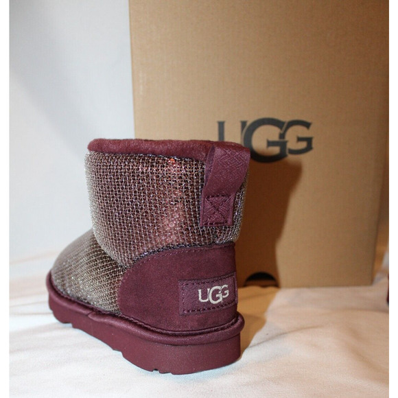 NIB UGG Classic Short Sequin Sparkle‎ Boots Toddler Burgundy - Picture 3 of 7